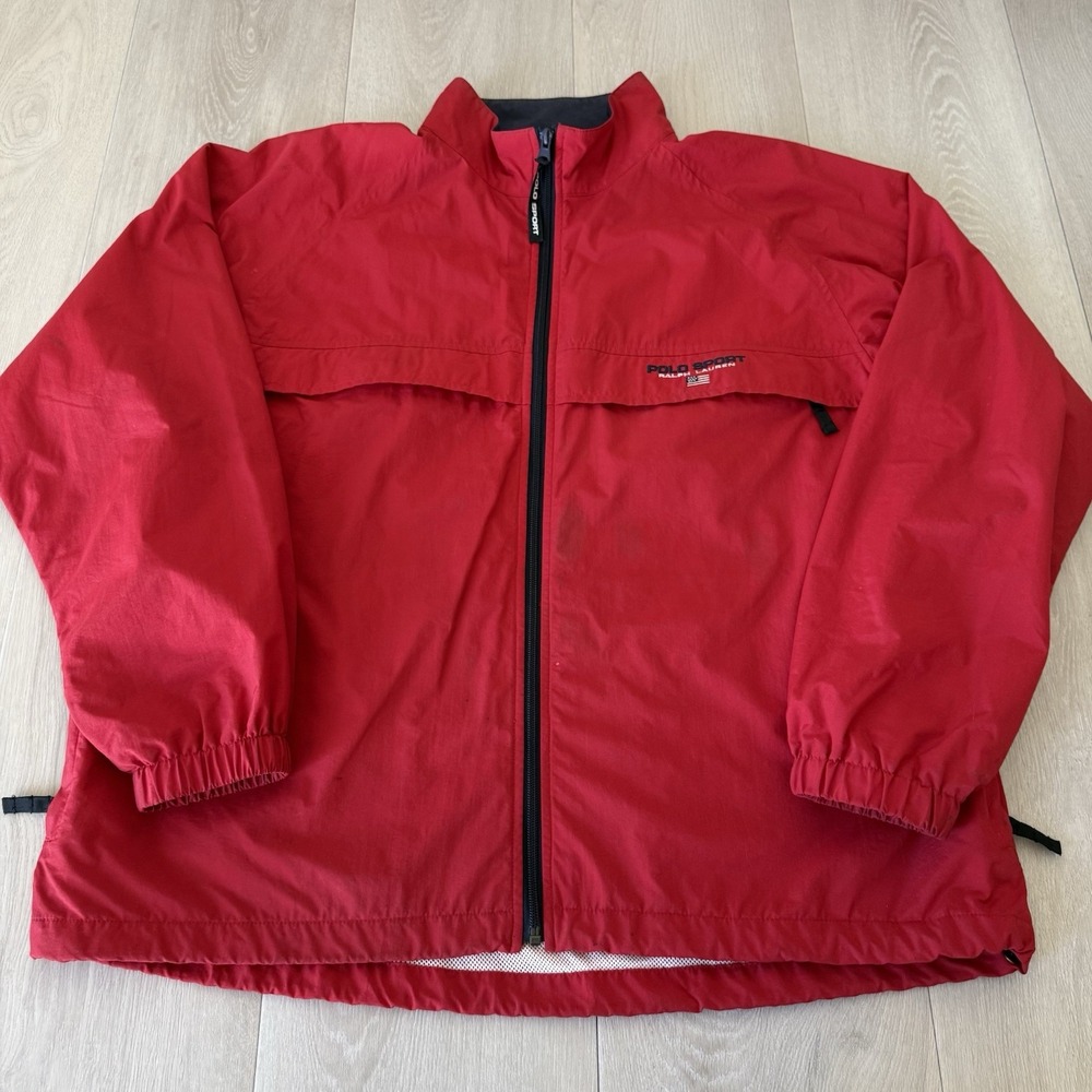 Vintage Polo Sport Ralph Lauren Windbreaker Jacket Mesh Lined Mens L Large Red